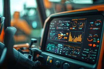 Fototapeta premium Precision and Control in Modern Farming: Tractor Dashboard with Real-Time Data Metrics