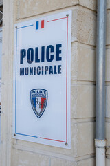 police municipale sign text and logo office signage entrance French police municipal agency in town...