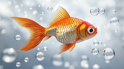 Vivid Goldfish Swimming in Bubbles Aquatic Life Pet Fish Underwater Scene