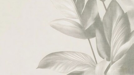 Botanic graphic of palm leaves and banana leaves in Scandinavian style with delicate colors for mural art