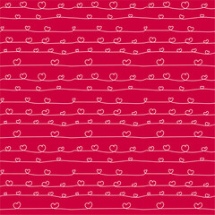 Valentine's day concept. A red and white background featuring a seamless pattern of continue line white hearts arranged in a decorative design. Wrapping paper.