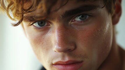 Obraz premium Close Up Portrait Of A Young Man With Freckles