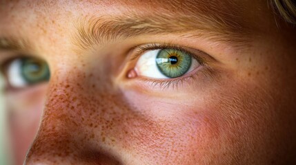 Naklejka premium Close up of a freckled face with green eyes
