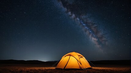 a tent in the desert under a starry sky