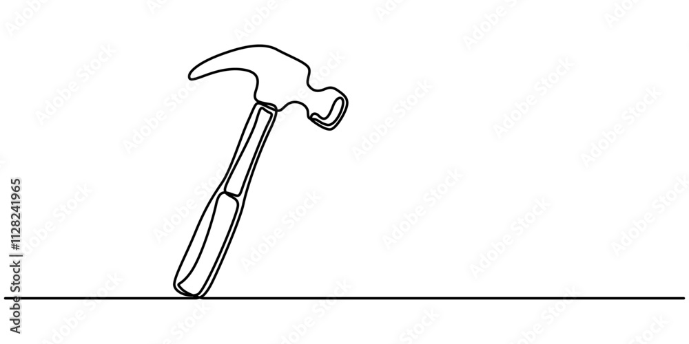 Aufkleber Hammer outline modern illustration. Editable strokes. Continuous one line drawing of hammer, carpenter tool, one line drawing of isolated vector object hammer Hammer construction Continuous single one