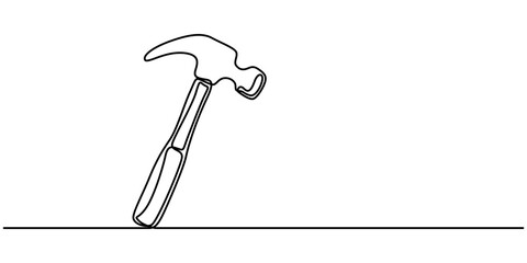 Hammer outline modern illustration. Editable strokes. Continuous one line drawing of hammer, carpenter tool, one line drawing of isolated vector object hammer Hammer construction Continuous single one