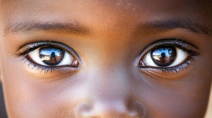 Naklejka premium A childs dark eyes gaze intensely forward