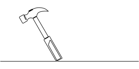 Hammer outline modern illustration. Editable strokes. Continuous one line drawing of hammer, carpenter tool, one line drawing of isolated vector object hammer Hammer construction Continuous single one