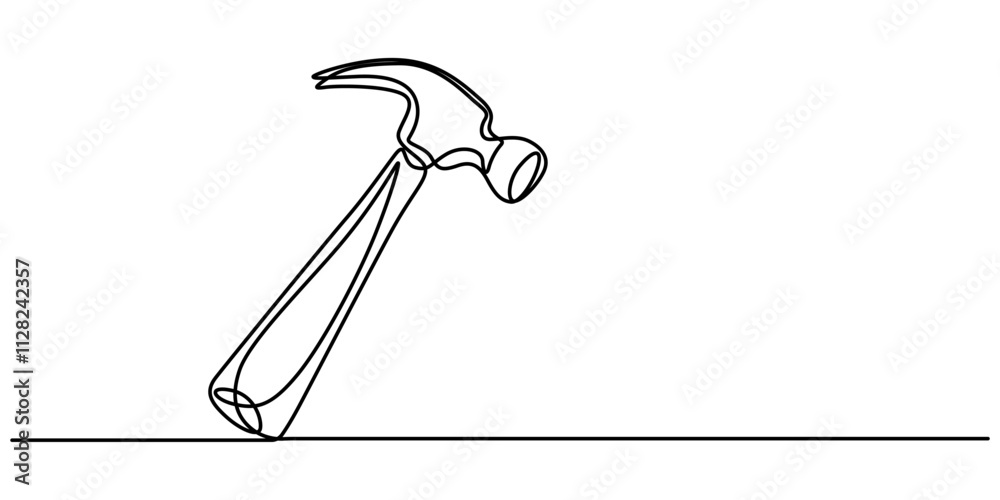 Poster Hammer outline modern illustration. Editable strokes. Continuous one line drawing of hammer, carpenter tool, one line drawing of isolated vector object hammer Hammer construction Continuous single one