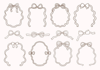 Whimsical Hand-Drawn Ribbon Bow Frame Outline. Vector Illustration