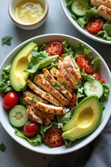 Fresh grilled chicken salad with avocado, healthy eating