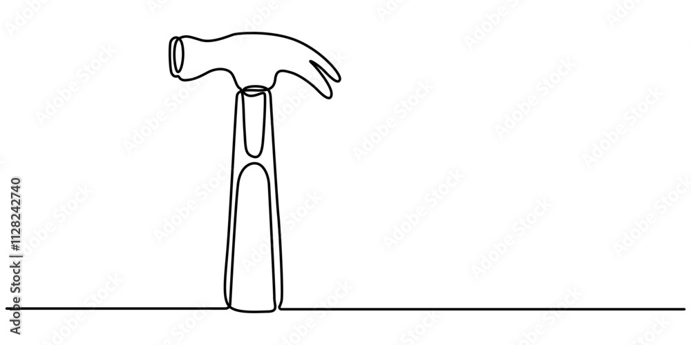 Poster Hammer outline modern illustration. Editable strokes. Continuous one line drawing of hammer, carpenter tool, one line drawing of isolated vector object hammer Hammer construction Continuous single one