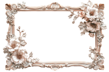 Vintage floral photo frame with gold ornate border and retro decorative design