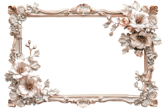 Vintage floral photo frame with gold ornate border and retro decorative design