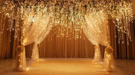 Luxurious glitter decorations with sparkling gold accents, sequin backdrops, and glistening fairy lights,