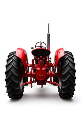 Obraz premium Red tractor isolated on white background with vintage design and wheels