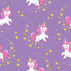 Seamless pattern with Hand drawn vector Cute Unicorns, Kids trend print for textiles, papers, nursery 