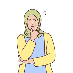 Illustration of confused woman or thinking gesture 