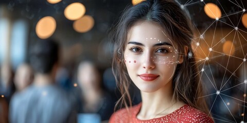 Facial Recognition Woman Authenticating Transaction