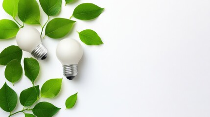 Eco-Friendly Light Bulbs Surrounded by Fresh Green Leaves, Symbolizing Renewable Energy, Sustainability, and Nature Conservation in Modern Living Spaces