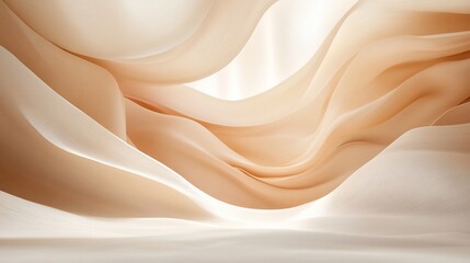 Obraz premium Elegant beige fabric with soft, flowing drapes and folds.