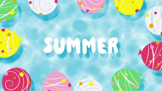Animated summer background with colorful water balloon yo-yos in water