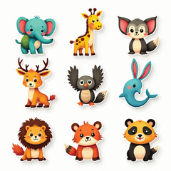 Obraz premium Set of cute wild animals. Flat animals vector collection