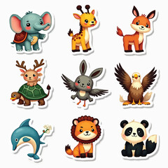 Obraz premium Set of cute wild animals. Flat animals vector collection