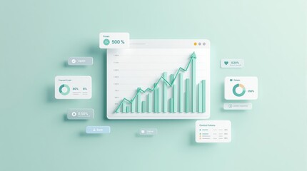 Abstract financial data visualization with charts and graphs on a soft green background.