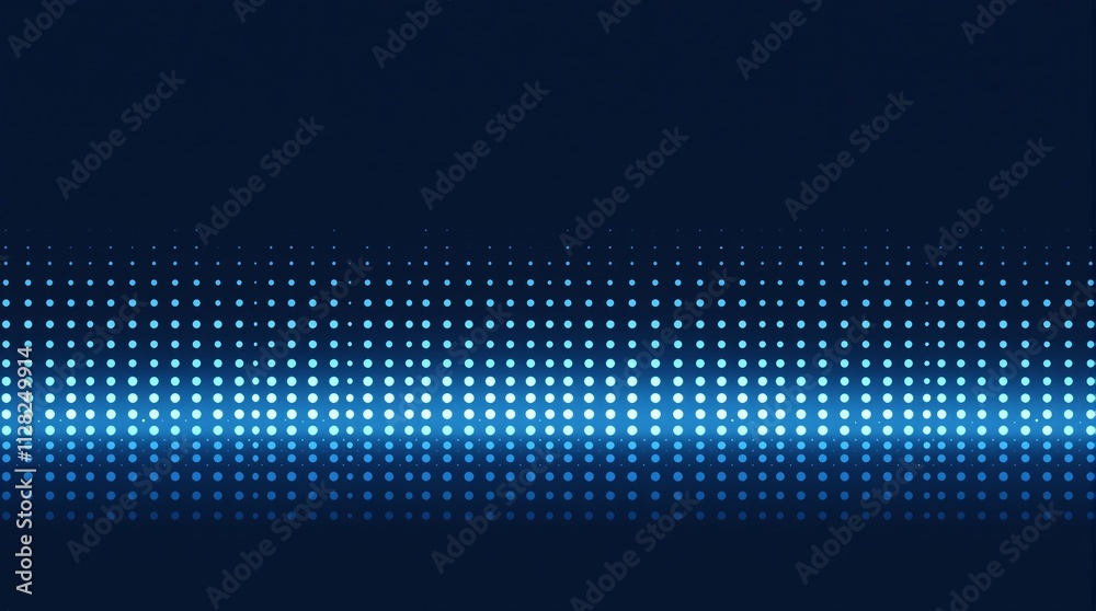 Poster Abstract dotted gradient pattern with blue glowing halftone circles on dark background.