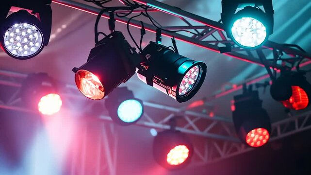 Concert stage lighting setup with vibrant colors