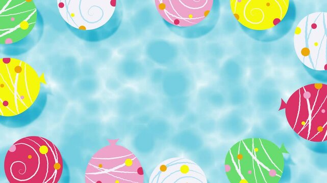 Animated summer background with colorful water balloon yo-yos in water