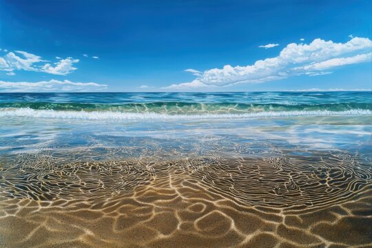 Gentle waves create patterns of light and shadow on sandy ocean floor underwater beach scene tranquil environment coastal viewpoint serene concept - Powered by Adobe
