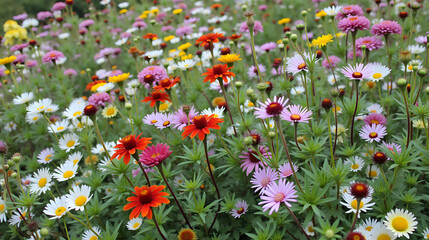 a field of colorful flowers in a garden