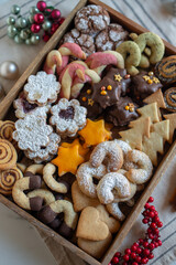 Colorful mix of Christmas-themed decorated cookies