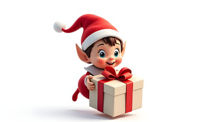 Elf with a Christmas Present, Ready for Holiday Cheer

