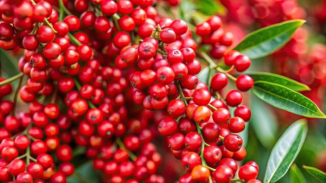 Close-up of vibrant red peppercorn berries, Schinus molle, peppercorns, berries, red, vibrant, close-up, fresh, Schinus molle
