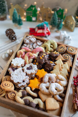Colorful mix of Christmas-themed decorated cookies