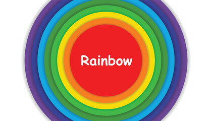 Colorful concentric neumorphic circle. circle rainbow papercut style with shadow. rainbow colors background. rainbow circle target 8 colors