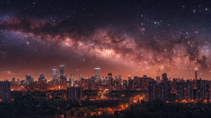 Obraz premium Urban Skyline Under Starry Galaxy