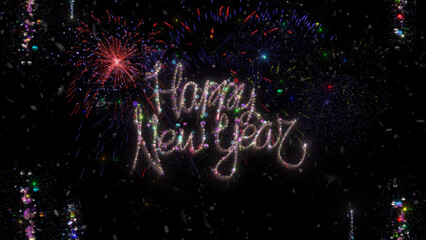 Happy New Year fireworks . Make your Christmas Card and New Year Eve perfect adding Merry Christmas and Happy New Year template.3