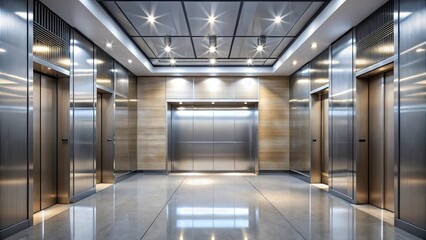 Obraz premium Modern elevator hall interior with sleek design and polished surfaces, elevator, hall, interior, modern, sleek