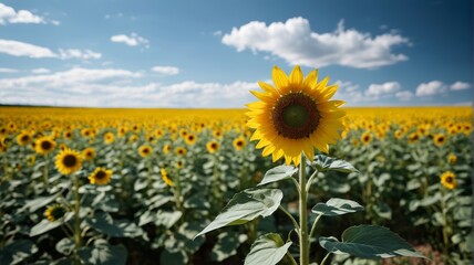 Fototapeta premium a sunflower in a field of sunflowers