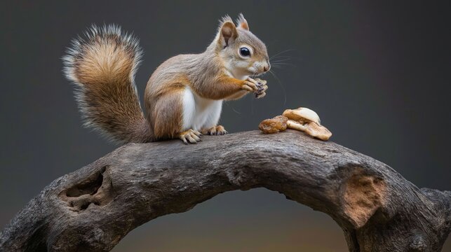 Obese chipmunk eating acorn in a forest