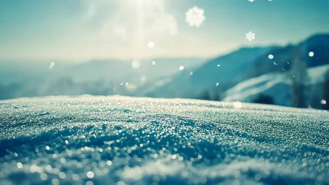 Sparkling winter snowscape with sun glare