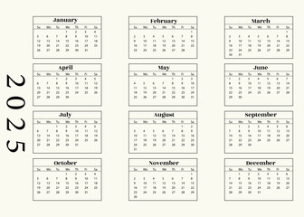 Calendar 2025, week start Monday corporate design planner template.