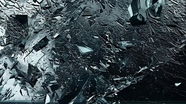 window glass breaking with jagged edges, black background