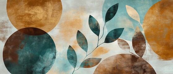 Abstract Geometric Art with Earthy Tones and Greenery - Modern Decor for Stylish Home Interiors and Creative Spaces