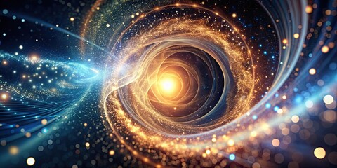Fototapeta premium Swirling vortex of light and particles representing quantum mechanics, quantum, mechanics, swirling, vortex, light
