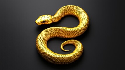 Obraz premium Realistic Golden Snake with Shiny Scales on Dark Background